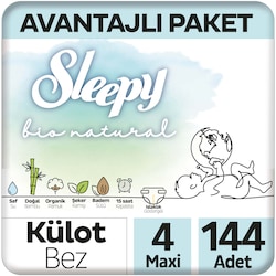 Sleepy Bio Natural Külot Bez 4 Numara Maxi Avantajli Paket 144 Adet