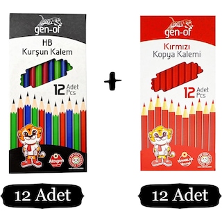 Gen-of Hb Köşeli Kurşun Kalem 12 Li +kırmızı Kopya Kalemi 12 Li