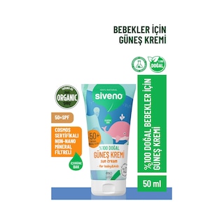 Siveno %100 Doğal Bebek Güneş Kremi Leke Karşıtı Antioksidan Nemlendirici Bitkisel Vegan UVA UVB SPF 50+ 50 ML