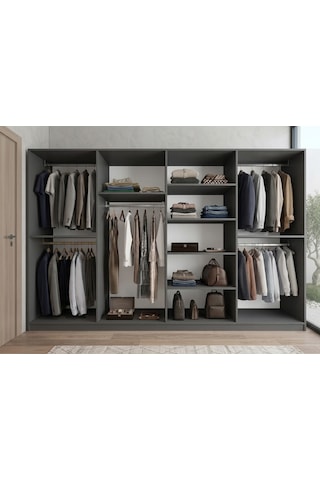 Monara Tamamı Mdf 8 Kapaklı Dolap Gardırop Füme Antrasit