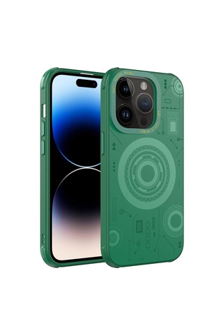 Apple Uyumlu iPhone 14 Plus Kılıf Zore Wireless Şarj Özellikli Desenli Hot Kapak Koyu Yeşil
