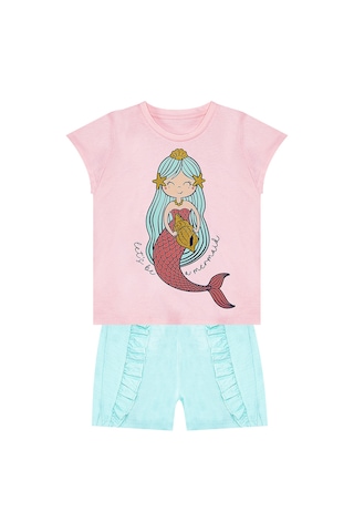 Denokids Deniz Kızı Kız Çocuk Yazlık T-shirt Fırfırlı Şort Takım