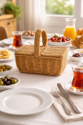 Dikdörtgen Hasır Rattan Mini Kulplu Organizer Sepet,ekmeklik Diğer