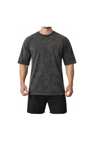 Dark Line Erkek Oversize Yıkama Efektli Basic Tshirt Füme