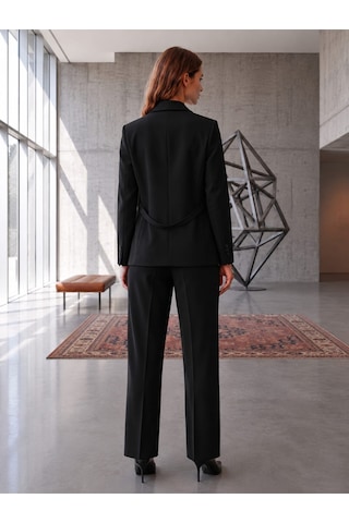 Prenses Blazer Ceket Geniş Paça Pantolon Takım Elbise Siyah