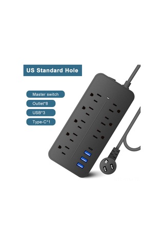 Geeksen Beyaz Abd Standartlı 8 Fişli, 3 Usb+1 Type-c Portlu, 1.2m Kablolu, Fırtına Ve Aşırı Yük Korumalı Ev Kullanımlı Akıllı Çoklu Prizi