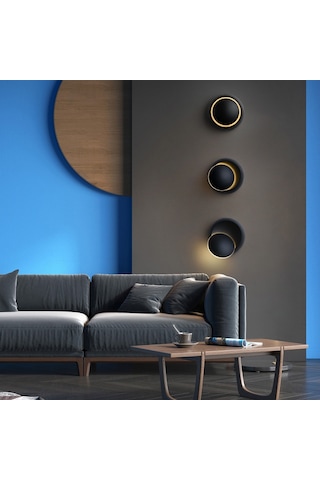 Led Duvar Lambası 360 Derece Döndürme Ayarlanabilir Başucu Lambası Beyaz Siyah Yaratıcı Duvar Lambası Siyah Modern Koridor Yuvarlak Lamba, Renk Sıcaklığı: Sıcak Beyaz Siyah