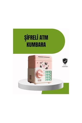 Atm Tasarımlı Pembe Işıklı Sesli Çocuk Kumbarası Düz Renkli
