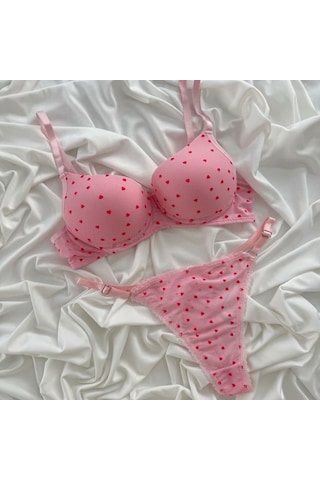 Love Secret Minik Kalp Desenli Tül Dolgulu Destekli Sütyen Tanga Takım Pembe