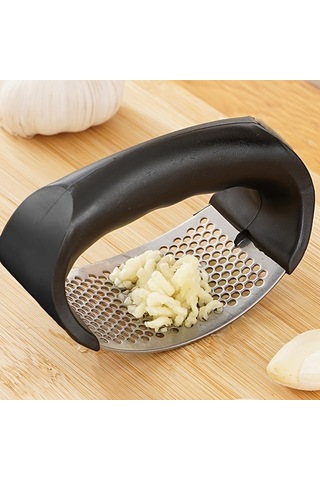 Eastmeeetwest--1pc Paslanmaz Çelik Sarımsak Ezici - Manuel Sarımsak Öğütücü Ve Kırıcı, Güç Gerekmez, Metal Yapı, Yurtlar Ve Ev Kullanımı İçin Temel Mutfak Aparatı Siyah