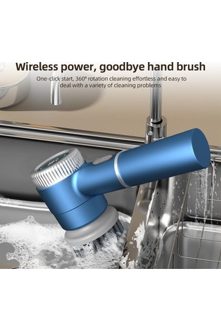 Bosphorusboutique02 3 Seviye Lcd Ipx7 Su Geçirmez Elektrikli Temizlik Fırçası 2.5w Type-c Şarjlı 5 Farklı Uçla Mutfak Banyo Aleti Mavi Mavi
