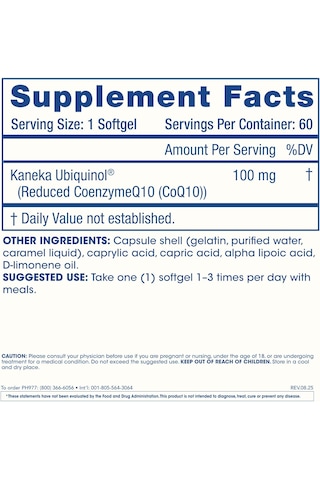 Prohealth Longevity Ubiquinol Kaneka Coq-10 Antioxidants 100 Mg 60 Softgels