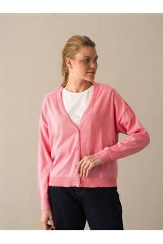 Xint Pembe Slim Fit Açık V Yaka Pamuk Hırka 850832