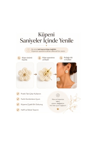 Çiçek Papatya Küpe Süsü Tak Çıkar Küpe Aksesuarı Beyaz