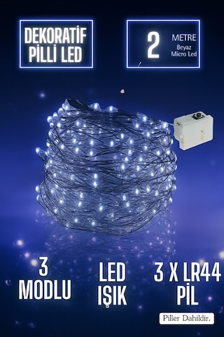 Yılbaşı Ağacı Işığı Yeni Yıl Peri Led Işık Dekoratif Aydınlatma 2 Metre 3 Modlu Piller Dahildir. Beyaz