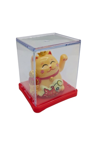 Maneki Neko El Sallayan Mini Şans Kedisi Krem Solar Güneş Enerjili 5x5cm F11krm11