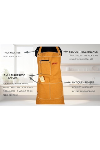 Pamuklu Mutfak Önlüğü Yemek Pişirmek İçin - Erkek Ve Kadın Önlüğü - Ayarlanabilir Yıkanmış Sarı, Diğer