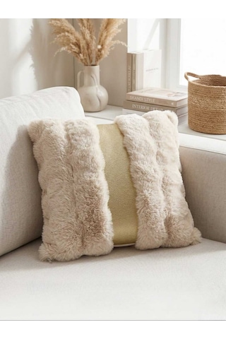 Risa Krem Kırlent Kılıfı Puffy Pofuduk Dekoratif Yumuşak Koltuk Yastık Kılıfı 45x45 Gri