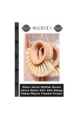 Delux Serisi Mutfak Gereci Çevre Dostu Sıfır Atık Ahşap Sebze Meyve Yıkama Fırçası