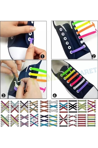 Renkli Silikon Ayakkabı Bağcık 8+8 Adet Yeni Nesil %100 Kauçuk Yüksek Kalite