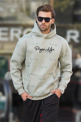 Madmext Çağla Yeşili Baskılı Kapşonlu Cep Detaylı Erkek Sweatshirt 7075 Yeşil