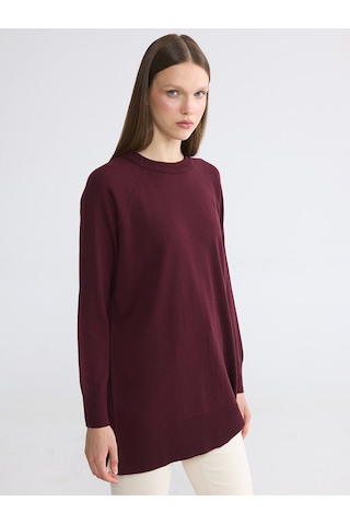 Lcw Modest Bordo Bisiklet Yaka Kadın Triko Tunik