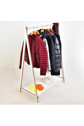 Prado Ahşap Dekoratif Ayaklı Elbise Konfeksiyon Askısı Beyaz