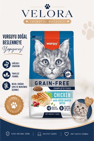 Wanpy Grain Free Tavuklu Yetişkin Kedi Maması 1,5 Kg Tahılsız Formül, %89 Hayvansal Protein - 886181754