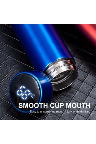 Ulzyvf 480ml Akıllı Termos: 24 Saat Sıcak/soğuk, Led Ekranlı, Sızdırmaz Paslanmaz Çelik Su Şişesi Mavi, Küçük Boyutlu Tasarım Mavi