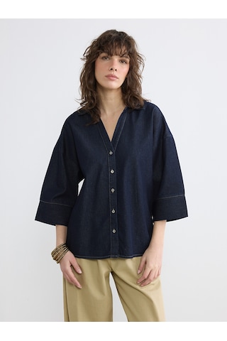 Lcw Vision İndigo Loose Fit Kadın Jean Gömlek