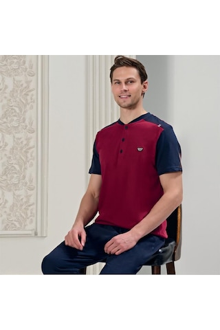 Over Sleep By Poleren Over Sleep 1713 Erkek Kısa Kol Uzun Alt Yazlık Pijama Takım Bordo Over Sleep By Poleren Over Sleep 1713 Erkek Kısa Kol Uzun Alt Yazlık Pijama Takım Bordo