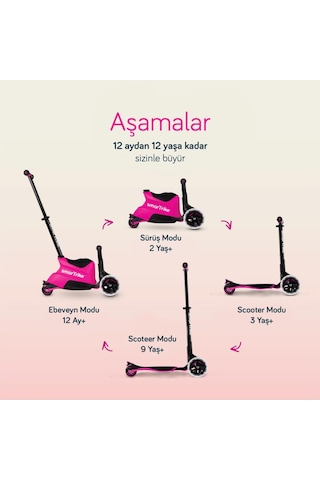Smartrike Xtend Büyüyebilen Ride On Scooter 12 Ay - 12 Yaş Pembe