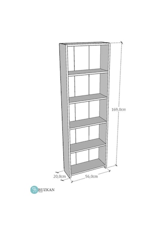 MDF 169 cm Genişlik Beyaz 5 Raflı Kitaplık