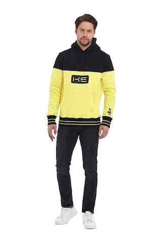Adams Sarı/siyah Kapüşonlu 3 İplik Baskılı Kanguru Cepli Sweatshirt Sarı