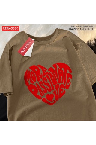 Startmore Y2k Vintage Tişört Tee Daha Tutkulu Aşk Baskı Kahverengi