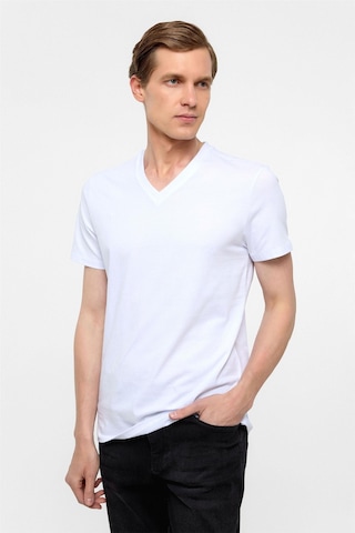 Süvari Beyaz Slim Fit Düz V Yaka Tişört
