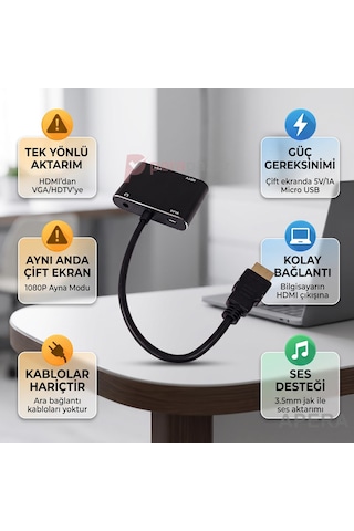 Hdmı To Hdmı Ve Vga Dönüştürücü Adaptör Ses Çıkışlı 4k Destekli Tek Yönlü Pc Laptop Monitör Tv Projeksiyon Çoklayıcı Cr98