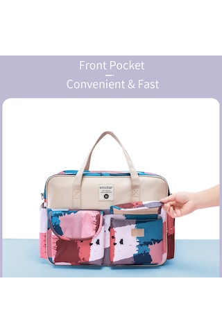 Neevoyu Insular Bebek Bezi Çantası 6067 - Taşınabilir Çift Taraflı Askılı Çanta, Dayanıklı 210d Poliester, Çoklu Cep, Siyah Petal Desenli Siyah