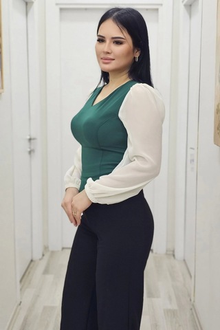 Lodmela Şık V Yaka Crop Üst 6010-yeşil Yeşil