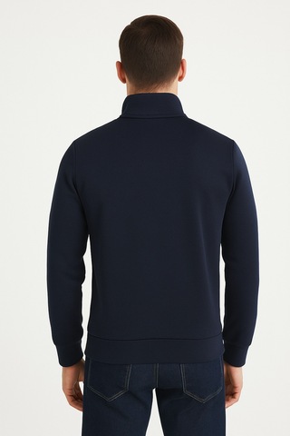 We&me Regular Fit Yarım Fermuarlı Dik Yaka Basic Sweatshirt Lacivert