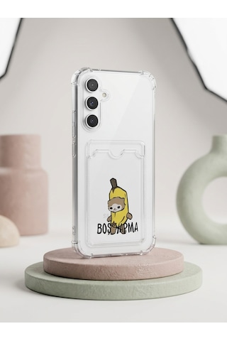 Hepsi Samsung Galaxy Uyumlu A54 Boş Yapma Muz Detaylı Kart Bölmeli Şeffaf Telefon Kılıfı Najmaddin Çok Renkli