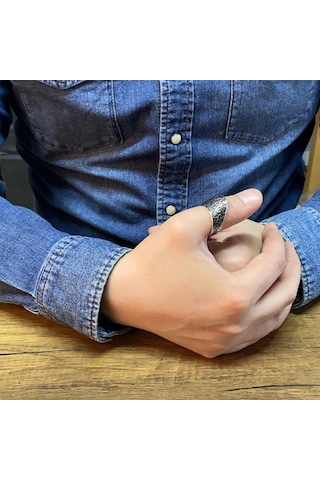 925 Ayar Gümüş Kalem Işlemeli Okçu Zihgir Başparmak Yüzüğü (547574412)