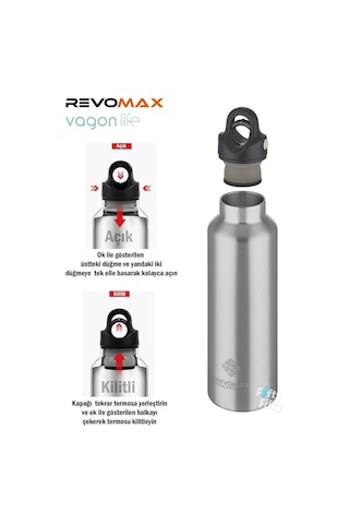 Revomax 592 Ml Büyük Kapasiteli Özel Kapak Sistemli 18 Saat Sıcak/36 Saat Soğuk Çelik Termos 001