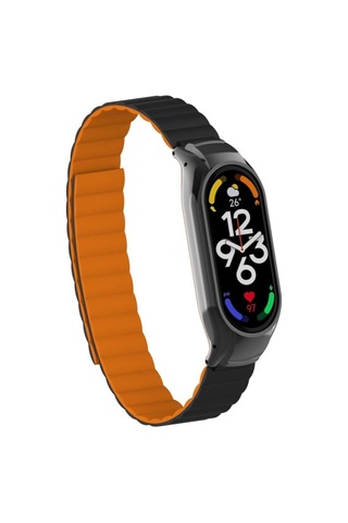 Xiaomi Mi Band 7 Krd-69 Mıknatısla Ayarlanan Kordon Parçalı Çizgili Tasarım - Siyah-turuncu