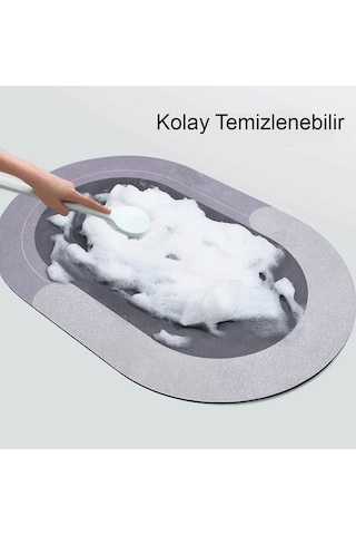 3,5 Mm 40x60 Oval Süper Su Emici Banyo Paspası Diyatom Abdest Paspası Banpas Gri