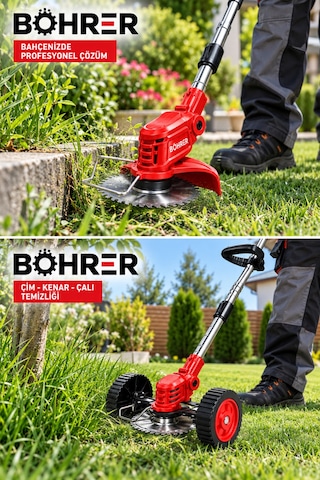 Böhrer Ba0115406 21v 2ah Çift Akülü Profesyonel Akülü Çim Biçme Kenar Kesme Makinesi