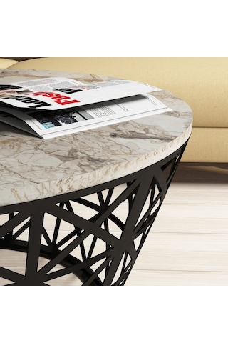 Variant Stil Metal Mermer Desenli Orta Sehpa - Beyaz Mermer