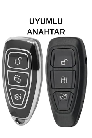 Ford Focus Fiesta Kuga Mondeo Smax Cmax Ecosport 3 Buton Nano Anahtar Kılıfı Siyah-gümüş
