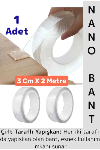 Ultra Güçlü Esnek Kesilebilir Kolay Kullanım Estetik Çift Taraflı Nano Şeffaf Bant 3 Cm X 2 Metre