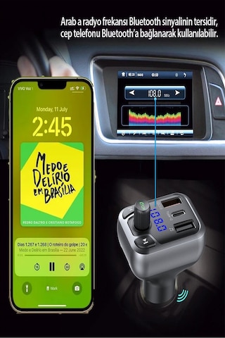 Qpen M63 Bluetooth Usb3.0 Ve Type C Pd Hızlı Şarj Fm Transmitter